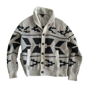 large Banana Republic Cardigan Sweater Men's Southwestern Aztec Shawl  Tan